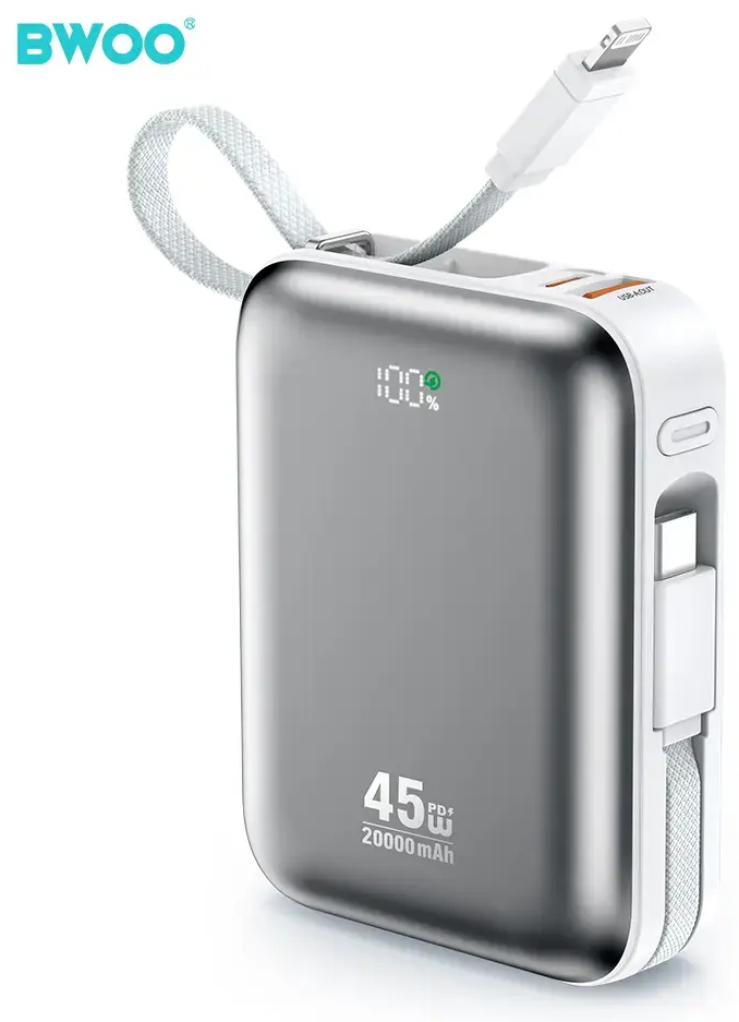 BWOO P78 išorinė baterija (powerbank) | 20 000 mAh | 45W | PD | USB-C, Lightning