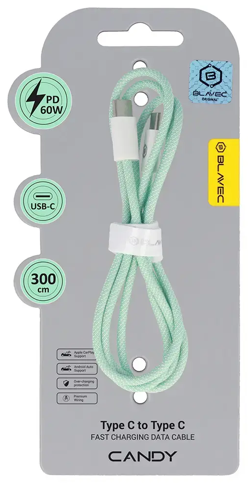 Blavec CCA-CC3GN30 andmeedastus- ja laadimiskaabel | USB-C kuni USB-C | PD | 60W | 3m | roheline