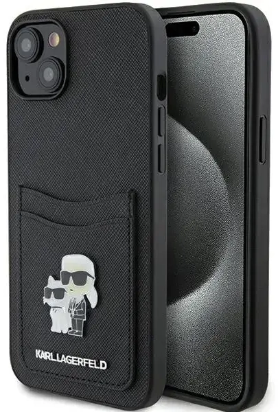 Karl Lagerfeld KLHCP15SSAPKCNPK iPhone 15 | 14 | 13 6.1" czarny|black hardcase Saffiano Cardslot Karl&Choupette Metal Pin
