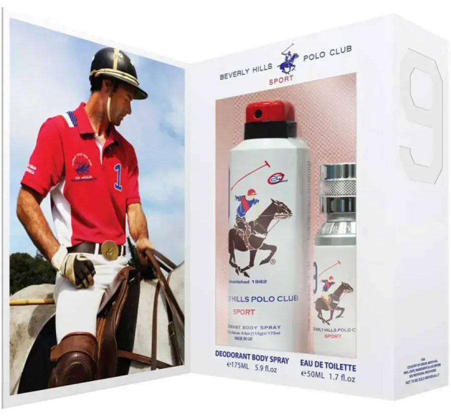 Gift Set Beverly Hills Polo Club: 1982 - Sport 8, Eau De Toilette, For Men, 50 ml + 1982 - Sport 9, Anti-Perspirant, Deodorant Spray, For Women, 150 ml
