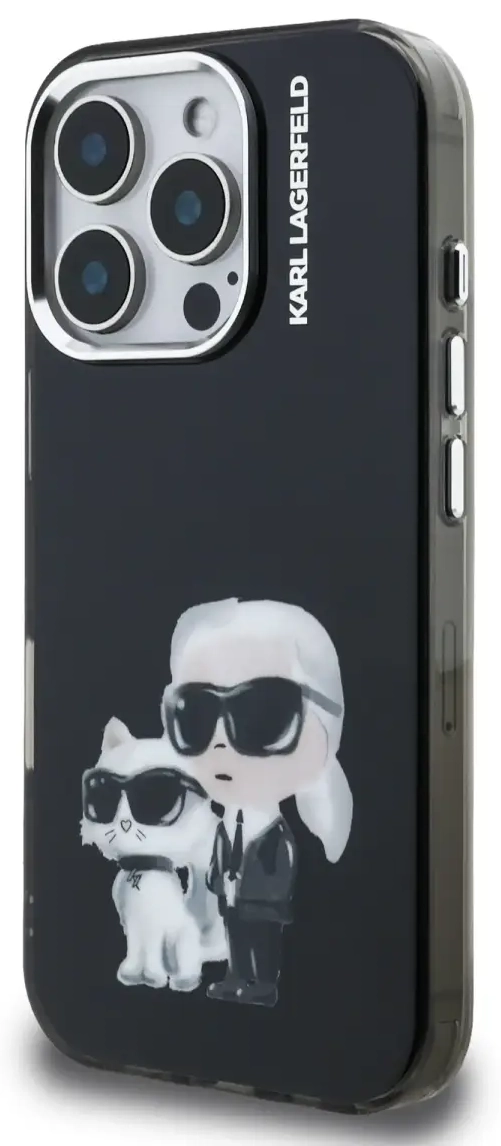 Karl Lagerfeld IML Aquarelle Karl and Choupette Case for iPhone 16 Pro Black
