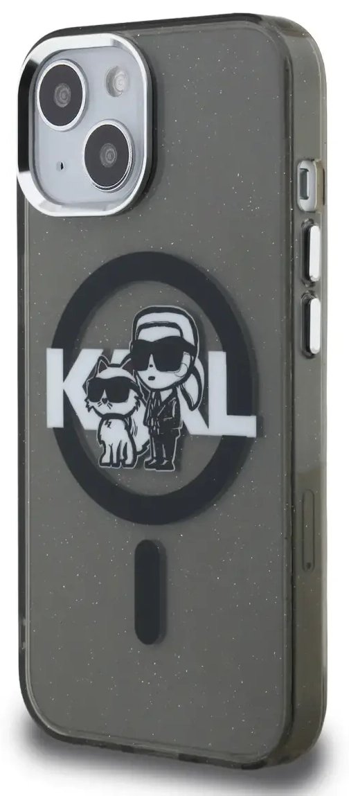 Karl Lagerfeld IML Glitter Karl and Choupette Sketch MagSafe Case for iPhone 15 Black