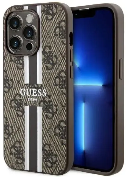 Guess GUHMP14LP4RPSW iPhone 14 Pro 6.1" brązowy|brown hardcase 4G Printed Stripes MagSafe