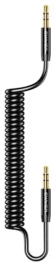 USAMS Adapter Spring audio jack 3,5mm -3,5mm 1,2m czarny|black SJ256YP01 (US-SJ256)