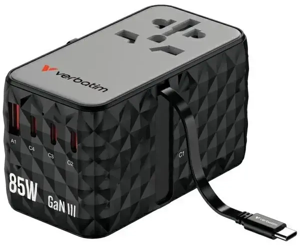Verbatim CNT-02 зарядное устройство | 85W | GaN, PD | USB-A, USB-C | черное