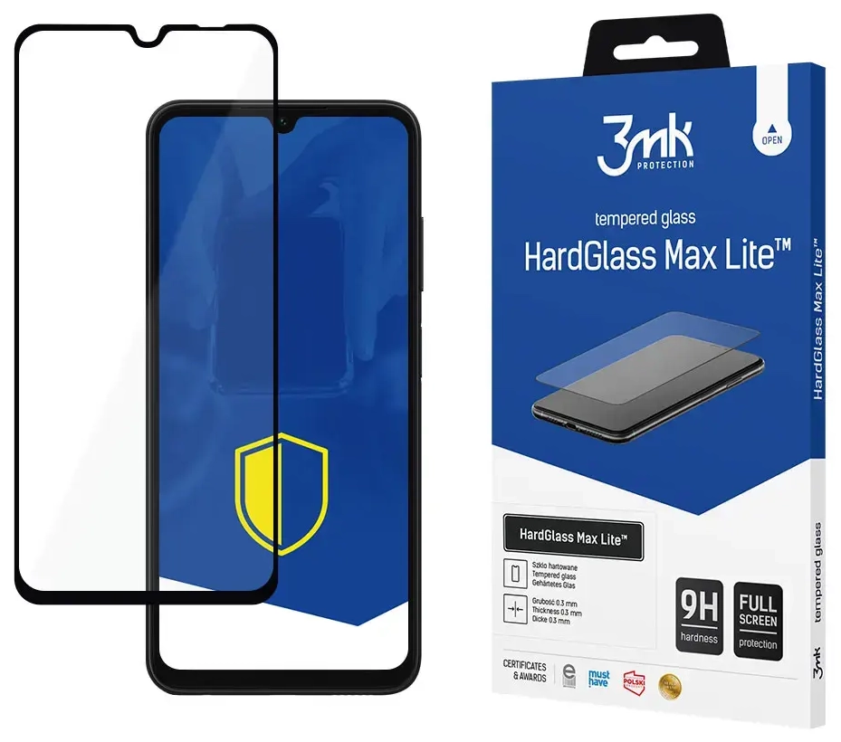 3mk HardGlass Max Lite aizsargstikls telefona ekrānam Samsung Galaxy A05s (A057) ar uzstādīšanas rāmi