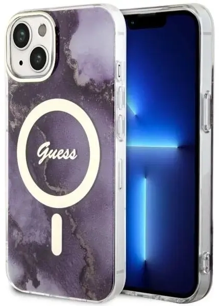 Guess GUHMP14SHTMRSU iPhone 14 6.1" purple|purple hardcase Golden Marble MagSafe