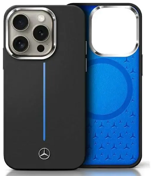 Mercedes MEHMP16S23SUMBK iPhone 16 6.1"   czarny|black hardcase Silicone Blue Stripe MagSafe