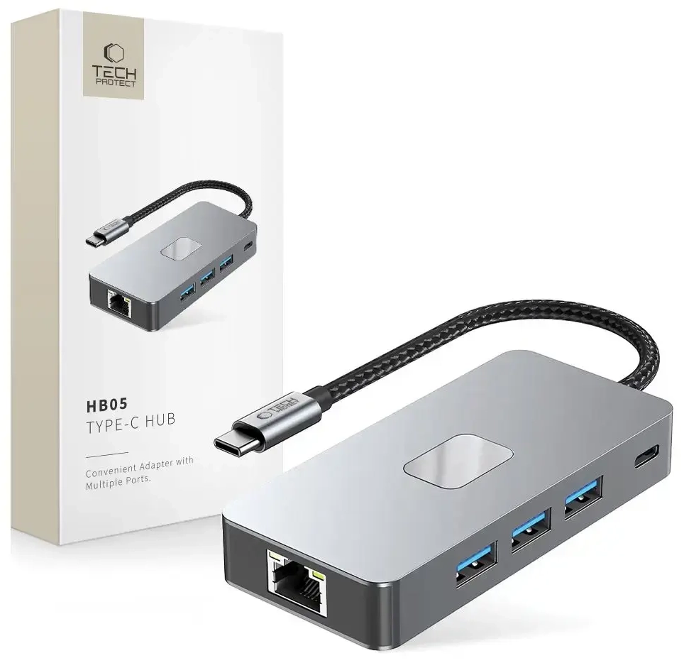 Tech-Protect HB05 HUB 9in1 USB-C + USB2.0 + USB3.0 + HDMI 4K 60HZ + SD | TF + PD100W + RJ45 adapter - gray