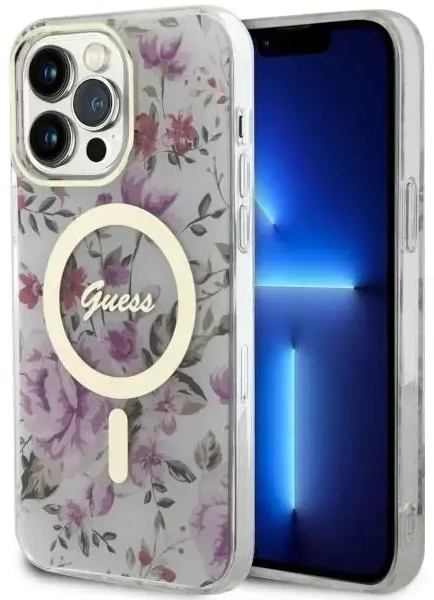 Guess GUHMP14LHCFWST iPhone 14 Pro 6.1" transparent hardcase Flower MagSafe