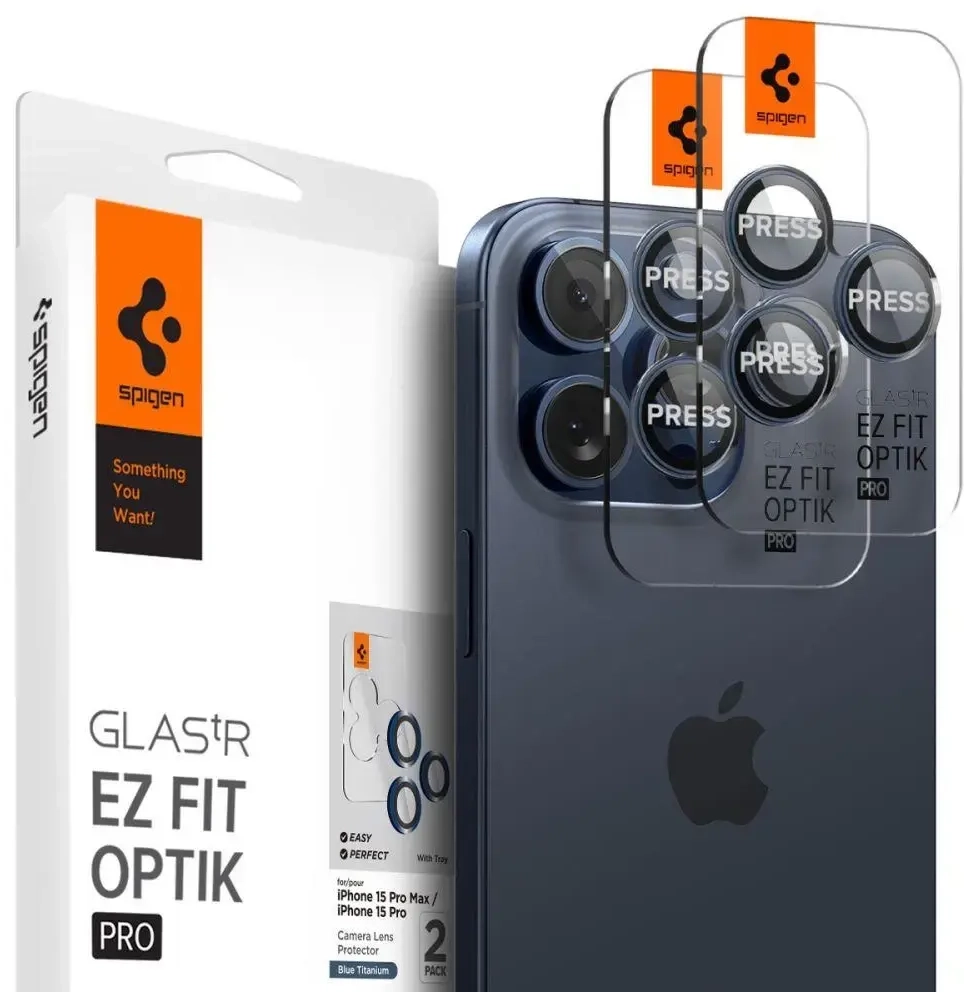 Spigen Optik.tR EZ Fit Camera Protector for iPhone 14 Pro | Pro Max | 15 Pro | Pro Max - Titanium Blue 2 pcs.