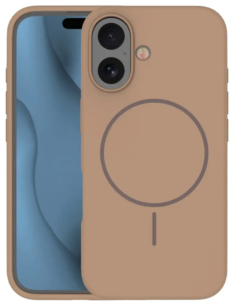 Silicone Thin Mag phone case with MagSafe support for iPhone 16 Pro Max brown