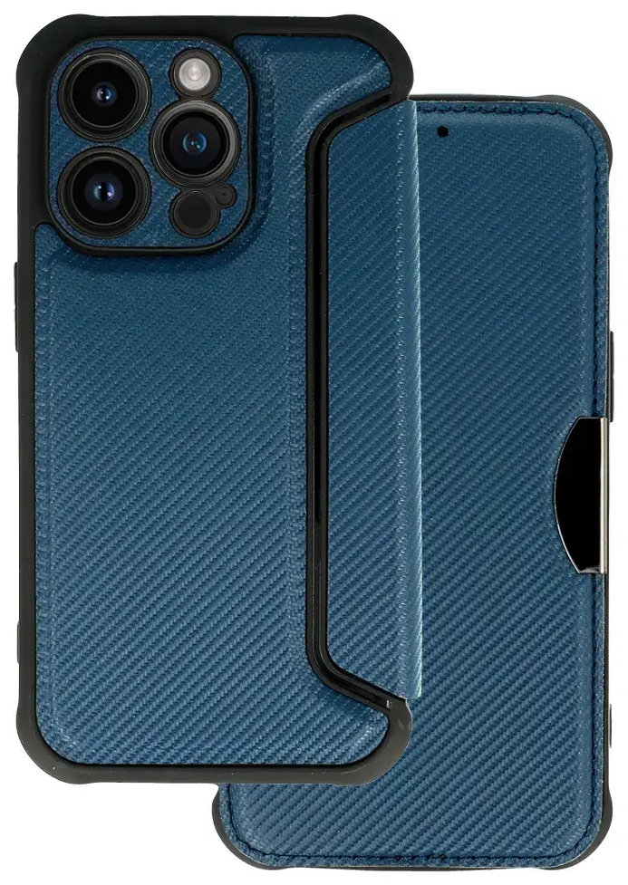 Razor Carbon book type phone case for iPhone 14 Pro Max navy