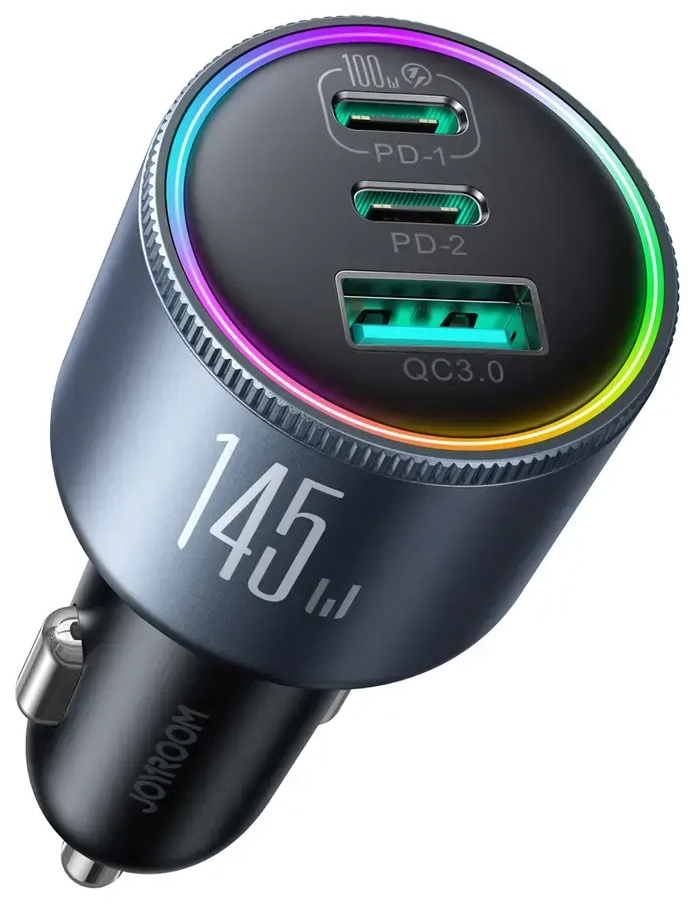 Зарядка для автомобиля Joyroom JR-CCN07 | 100W | USB-C, USB-A | с кабелем USB-C на USB-C в комплекте | серая