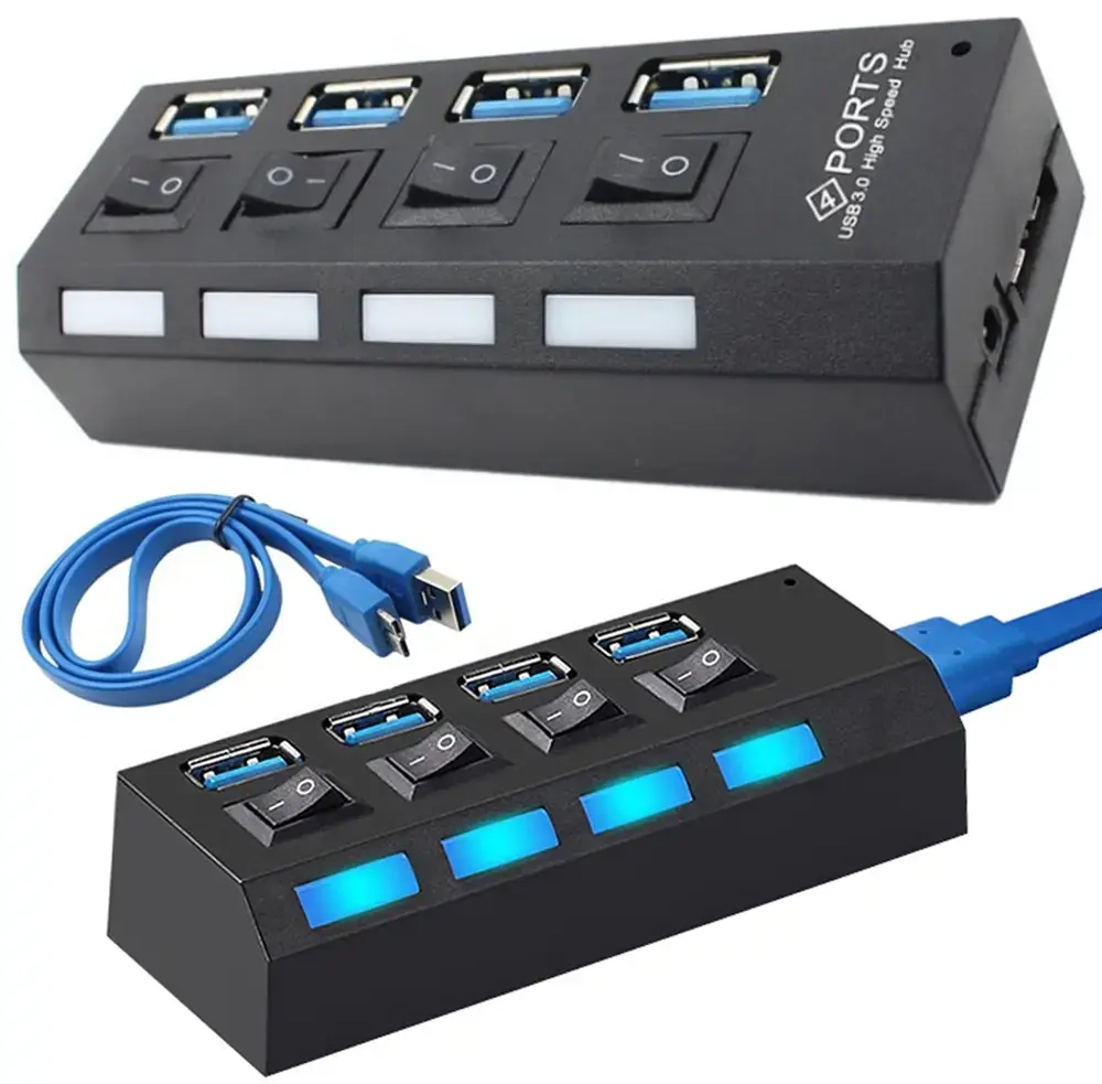 Fusion adapter (jaotur) USB 3.0 kuni 4 x USB 3.0 | 5Gbps eraldi sisse- ja väljalülitusnuppudega, must