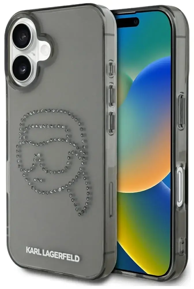 Etui Karl Lagerfeld IML Rhinestones Karl  Head do iPhone 16 czarny