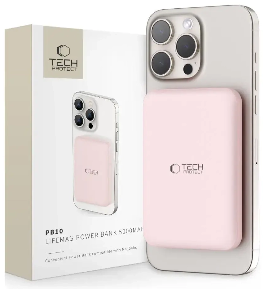 Tech-Protect LifeMag PB10 ārējais akumulators (powerbank) | 5000 mAh | 15W | USB-C, MagSafe | rozā