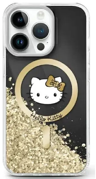 Hello Kitty HKHMP16SLGDIK iPhone 16 6.1"  czarny złoty|black gold hardcase Liquid Glitter Fever MagSafe