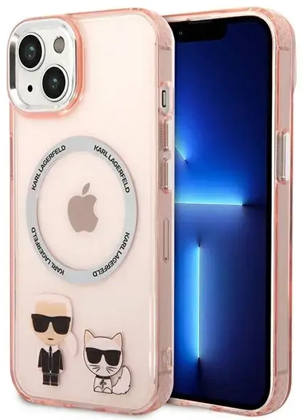 Karl Lagerfeld MagSafe Compatible Case Karl and Choupette for iPhone 14 Plus Pink