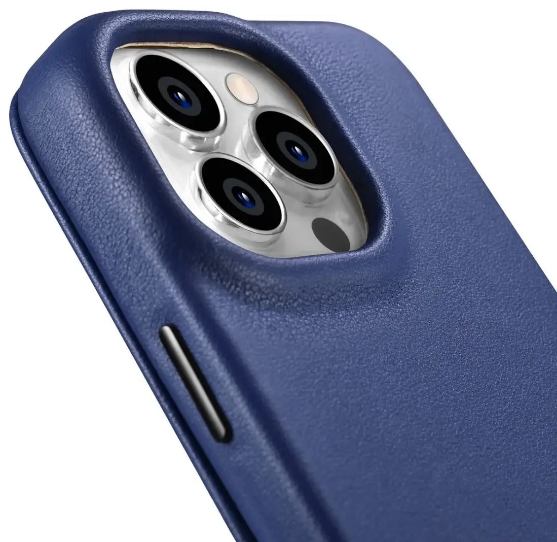 iCarer CE Premium Leather Folio Case iPhone 14 Pro Magnetic Flip Leather Folio Case MagSafe Blue (WMI14220714-BU)