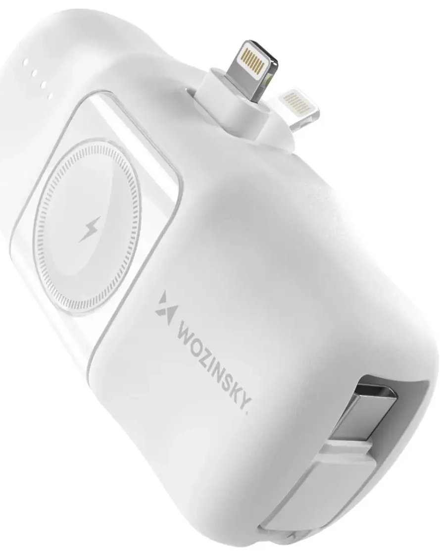 Wozinsky WF16-YLS ārējais akumulators (powerbank) | 5000 mAh | 15W | Lightning, USB-C, Apple Watch | balts