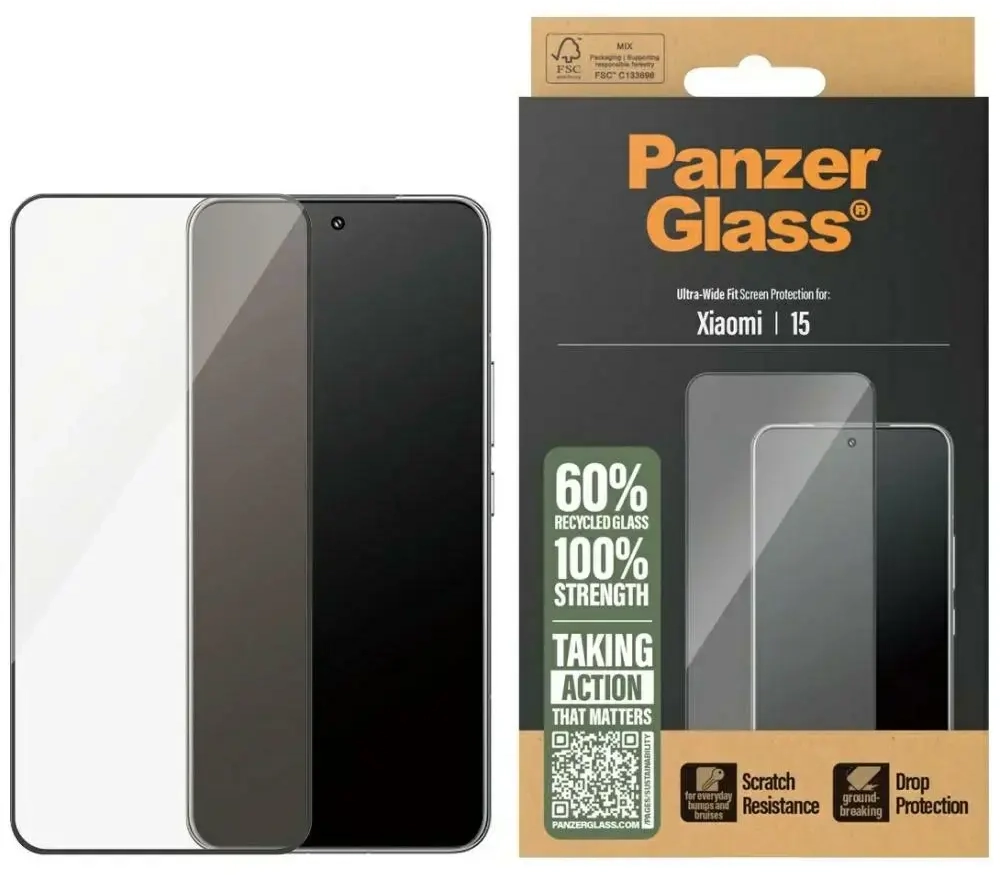 PanzerGlass Ultra-Wide kaitseklaas Xiaomi 15 telefonile musta raamiga