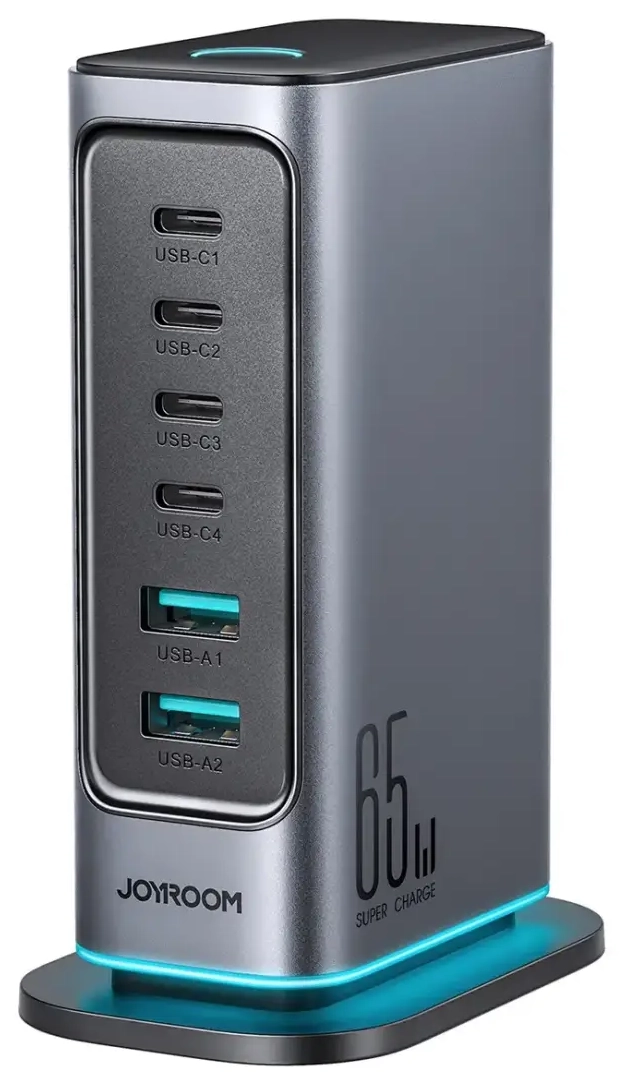 Joyroom JR-TCM02 travel charger | 65W | GaN | USB-C, USB-A | dark gray