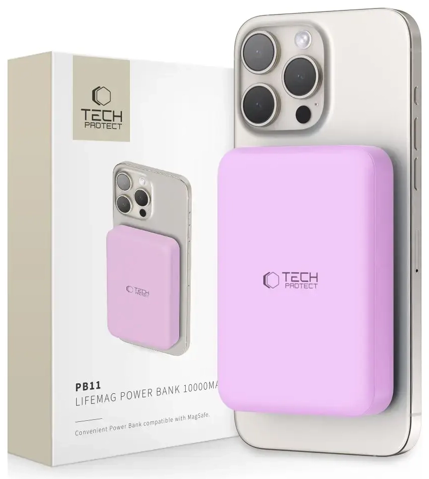 Tech-Protect PB11 LifeMag ārējais akumulators (powerbank) | 10000 mAh | 18W | USB-C, MagSafe | ceriņkrāsas