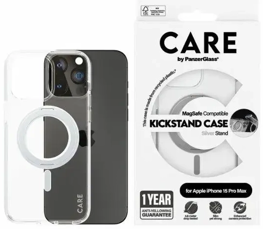 CARE by PanzerGlass Kickstand Case iPhone 15 Plus 6,7" MagSafe srebrny|silver 1416