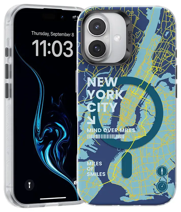 Benks Magnetic City New York phone case for iPhone 16 Plus multicolor