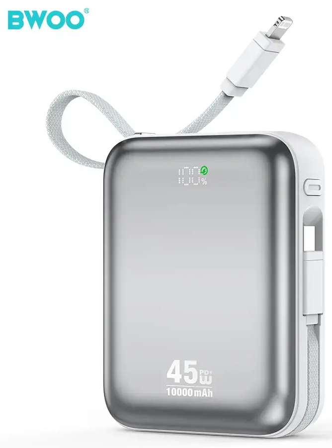 BWOO P77 išorinė baterija (powerbank) | 10 000 mAh | 45W | PD | USB-C, Lightning | pilkas