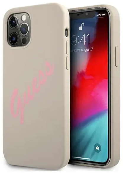GUHCP12MLSVSGP Guess Silicone Vintage Pink Script Cover for iPhone 12|12 Pro 6.1 Grey
