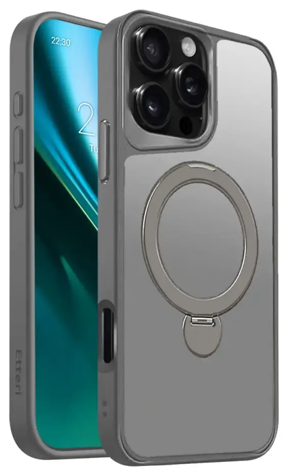 Etteri Matt Mag Ring чехол с подставкой и поддержкой MagSafe для телефона iPhone 17 Air серый