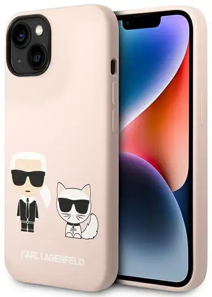 Karl Lagerfeld MagSafe Compatible Case Liquid Silicone Karl and Choupette for iPhone 14 Pink