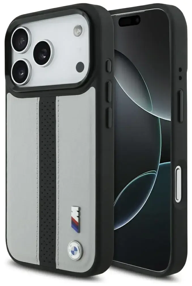 Case BMW M Perforated Stripe Logo MagSafe for iPhone 17 Pro gray