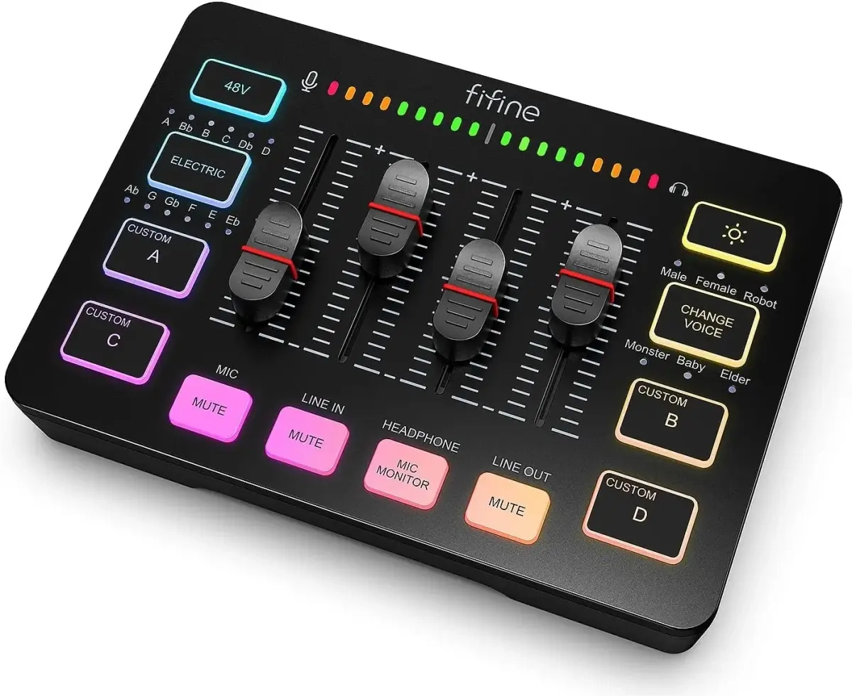 Fifine SC3 audio mixer RGB | Streaming | XLR | 48V | Vocal black