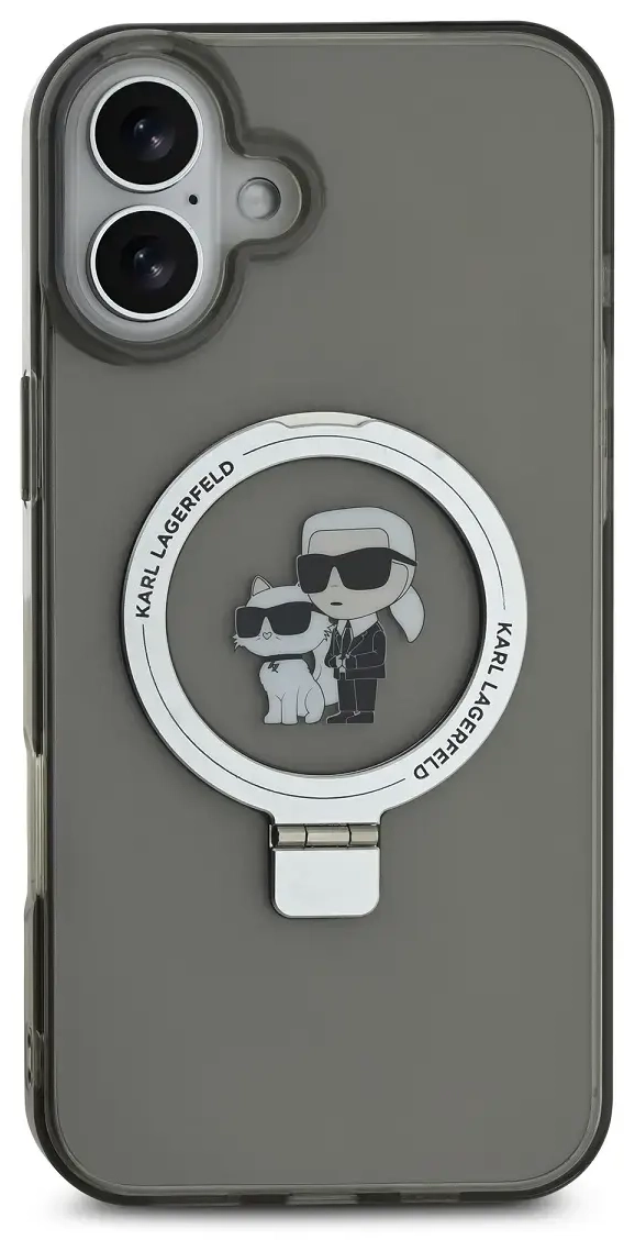 Karl Lagerfeld Ringstand Karl and Choupette MagSafe Case for iPhone 16 Plus Black