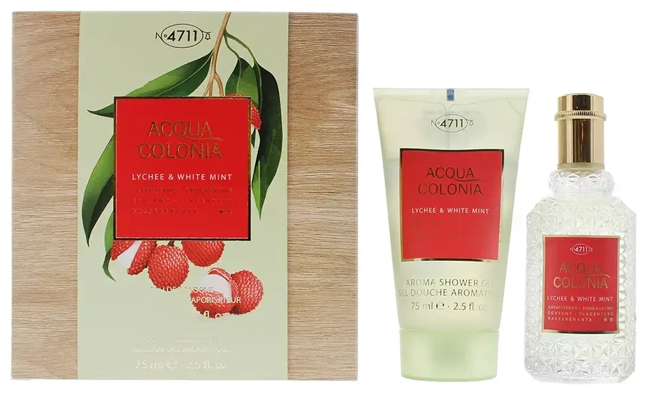 Set 4711: Acqua Colonia Lychee & White Mint, Eau De Cologne, Unisex, 50 ml + Acqua Colonia, Lychee & White Mint, Moisturizing, Shower Gel, Body, All Skin Types, 75 ml