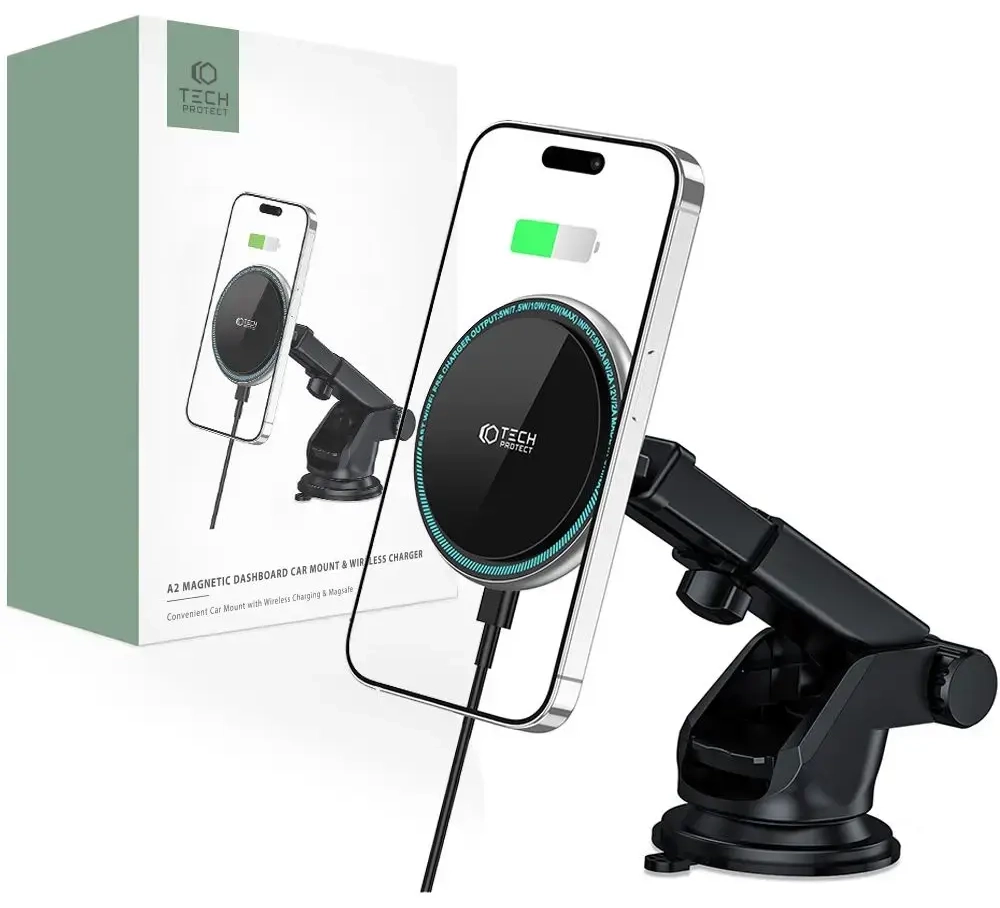 Tech-Protect A2 car phone holder with MagSafe 15W inductive charger for the cockpit - black