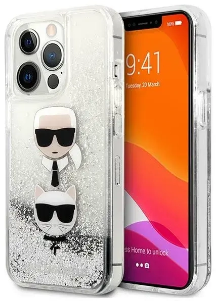 Karl Lagerfeld KLHCP13LKICGLS iPhone 13 Pro | 13 6,1" srebrny|silver hardcase Liquid Glitter Karl&Choupette Head