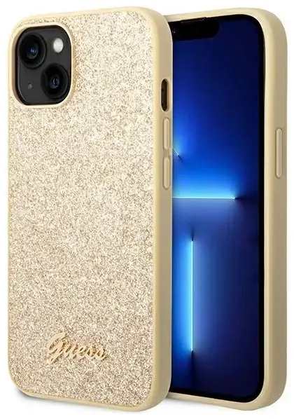 Guess PC|TPU Glitter Flakes Metal Logo Case for iPhone 14 Gold