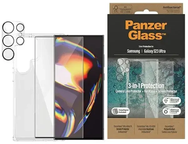 PanzerGlass komplekts 3v1 Sam S23 Ultra S918 cietais futrālis + aizsargstikls + kameras objektīvs 0435+7317