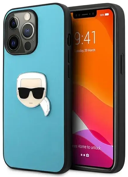 KLHCP13XPKMB Karl Lagerfeld PU Leather Karl Head Case for iPhone 13 Pro Max Blue