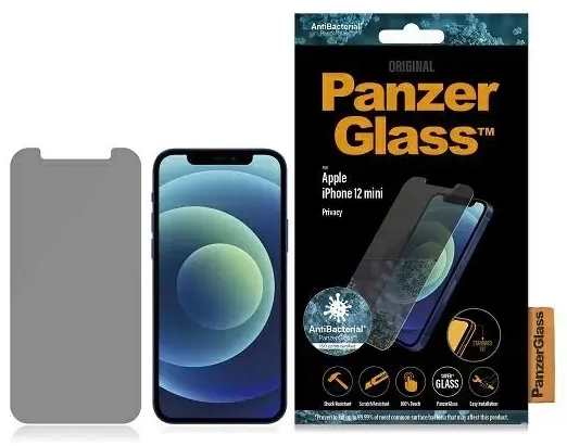 PanzerGlass Standard Super+ apsauginis stiklas telefonui iPhone 12 Mini (privatumo efektas) antibakterinis