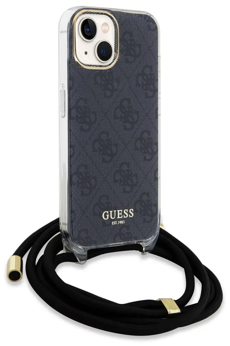 Guess IML 4G Printed Crossbody Case iPhone 15, juodas