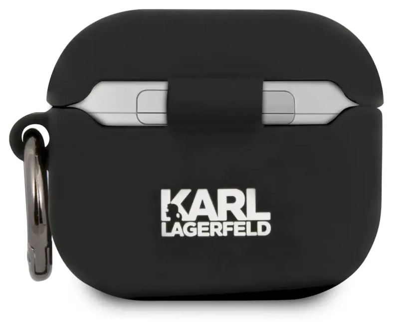 KLACA3SILRSGBK Karl Lagerfeld Rue St Guillaume silikona aizsargapvalks austiņām Apple Airpods 3 melns