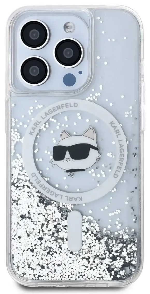 Karl Lagerfeld KLHMP15LLGCHSGH iPhone 15 Pro 6.1" hardcase transparent Liquid Glitter Choupette Head Magsafe