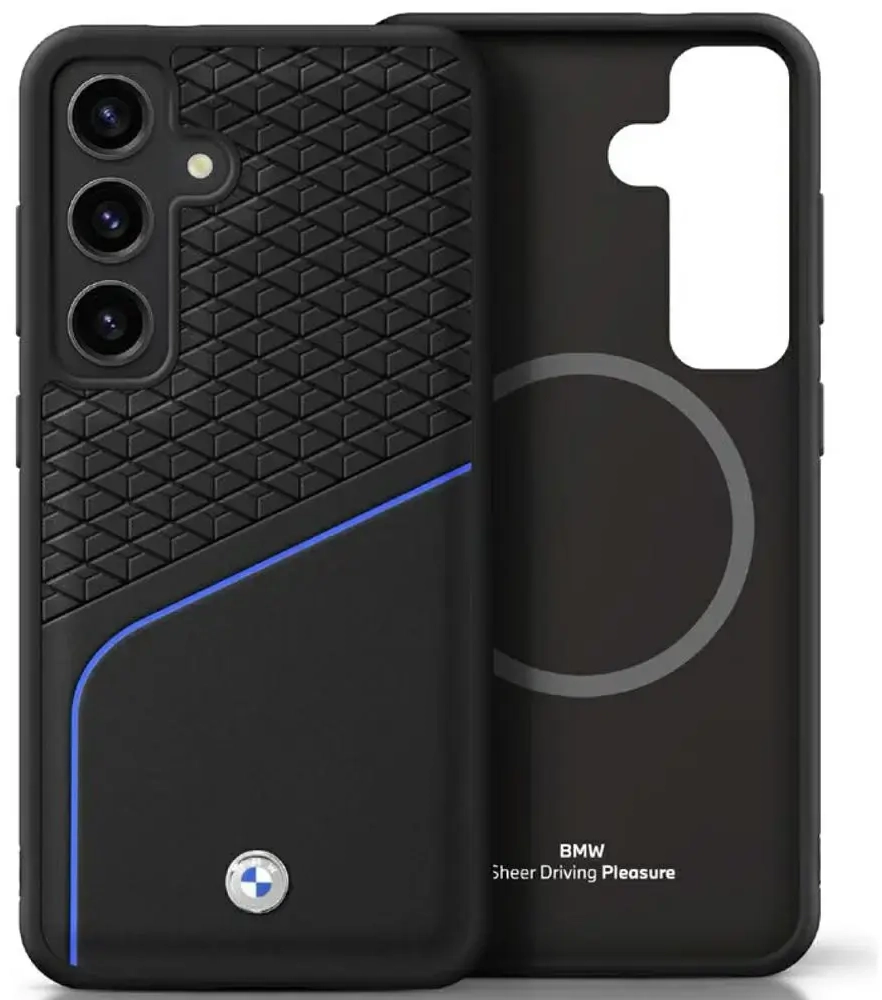 BMW Leather Textured and Smooth MagSafe ümbris Samsung Galaxy S25 jaoks, must