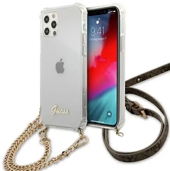 Guess GUHCP12MKC4GSGO iPhone 12|12 Pro 6,1" Transparent hardcase 4G Gold Chain