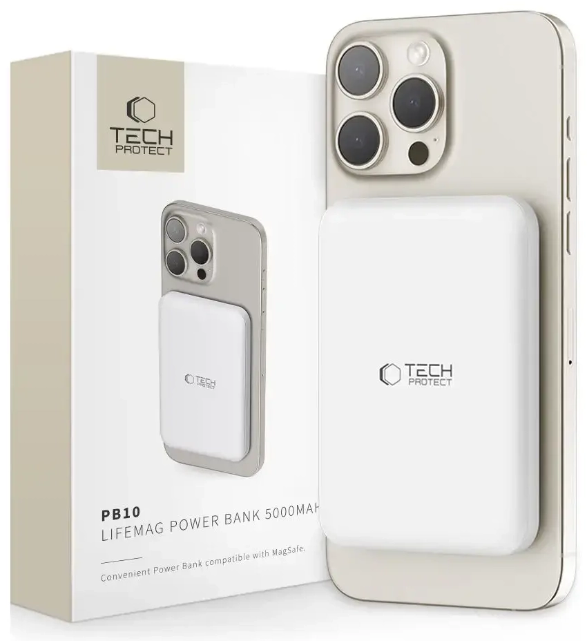 Tech-Protect LifeMag PB10 external battery (powerbank) | 5000 mAh | 15W | USB-C, MagSafe | white